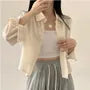 Long-Sleeve Striped Button-Up Crop Shirt