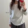 Mock Two-Piece Long-Sleeve Henley Striped T-Shirt