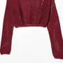 Long-Sleeve Boatneck Perforated Plain Knit Top