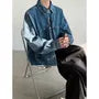 Drop-Shoulder Grommet Washed Pocket Front Denim Single-Breasted Jacket