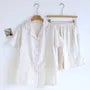 Pajama Set: Short-Sleeve Lapel Collar Striped Button Top + Lounge Shorts