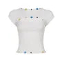 Short Sleeve Button Detail Cut-Out Slim-Fit Crop T-Shirt