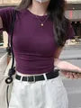 Short-Sleeve Crewneck Plain Crop T-Shirt