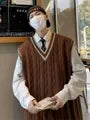 V-Neck Contrast Trim Cable Knitted Sweater Vest