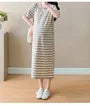 Maternity Short-Sleeve Collar Striped Midi T-Shirt Dress