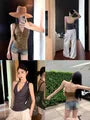 Halter V-Neck Plain Knotted Slim-Fit Tank Top