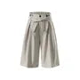 Drawstring-Waist Pleated Loose Jorts with Sash