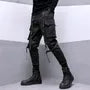 Mid Rise Plain Buckled Cropped Harem Cargo Pants