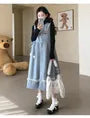 Maternity Long-Sleeve Mock Neck Plain Knit Top / Sleeveless Crew Neck Midi A-Line Dress / Set