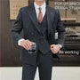 Set: Lapel Collar Double Breasted Blazer + Plain Dress Pants + Vest