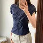 Short Sleeve Striped Ruched Slim-Fit Shirt