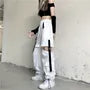Elastic Waist Plain Cutout Buckled Wide Leg Cargo Pants