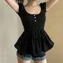 Puff Sleeve Scoop Neck Dotted Ruched Slim-Fit Top