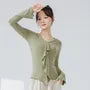 Long-Sleeve V-Neck Plain Ruffle Asymmetrical Dance Top