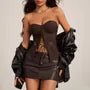 Plain Buckled Lace-Up Slit Bustier Tube Top