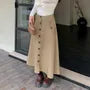 [XL-4XL] High Waist Plain Buttoned Maxi A-Line Skirt