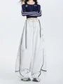 Low Rise Contrast Trim Wide Leg Barrel Jeans (Various Designs)