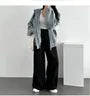 Hooded Drop Shoulder Washed Denim Zip Jacket