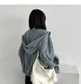Hooded Drop Shoulder Washed Denim Zip Jacket