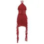 Halter Neck Plain Asymmetrical Mesh Panel Ruffle Trim Open Back Mini Bodycon Dress