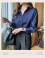 Long-Sleeve Collar Pinstriped Blouse