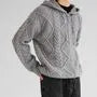 Plain Hooded Cable-Knit Zip Cardigan