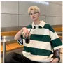 Elbow-Sleeve Striped Polo Shirt