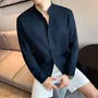 Long-Sleeve Stand Collar Button-Up Plain Shirt