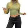 Long-Sleeve Round Neck Plain Slim-Fit Crop Top