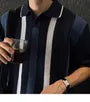 Short-Sleeve Striped Knit Polo Shirt
