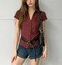 Short Sleeve V-Neck Plaid Slim-Fit Shirt / Polka Dot Shirt