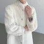 Stand Collar Plain Fluffy Button-Up Long Coat