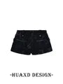 Mid Rise Tie Dye Studded Zip Mini Denim Skort