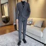 Lapel Collar Plain Double Breasted Blazer / Mid Rise Dress Pants / Set