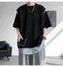 Short Sleeve Round Neck Pinstriped Patchwork T-Shirt