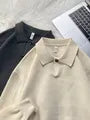 Drop Shoulder Plain Polo Sweater