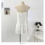 Spaghetti Strap V-Neck Plain Ruffle Asymmetrical Lace Mini A-Line Dress