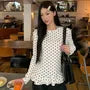Long Sleeve Polka Dot Ruffled-Trim Slim-Fit Top