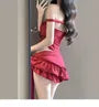 Set: Plain Corsage Tube Swim Top + Ruffle Asymmetrical Swim Skirt