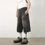 High Waist Washed Wide Leg Denim Shorts