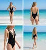 Spaghetti Strap Deep-V Crisscross Strap Plain One Piece Swimsuit