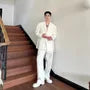 Set: Lapel Collar Plain Slit Button Blazer + Mid Rise Plain Dress Pants