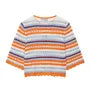 Elbow-Sleeve Striped Crochet Knit Cardigan