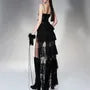 Spaghetti Strap V-Neck Lace High Low Dress
