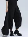 Elastic Waist Plain Cropped Wide Leg Pants