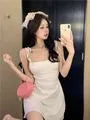 Tie Shoulder Plain Backless Mini A-Line Dress