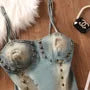 Studded Denim Crop Bustier Top