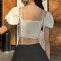 Short-Sleeve Sweetheart Neckline Plan Crop Corset Top
