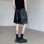 Drawstring Waist Plain Faux Leather Shorts