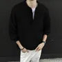 Crew Neck Drop Shoulder  Plain Henley Sweater